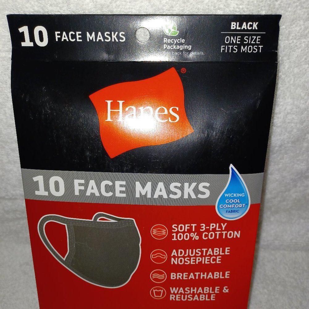 HANES 10PC WASHABLE & REUSABLE FACE MASKS